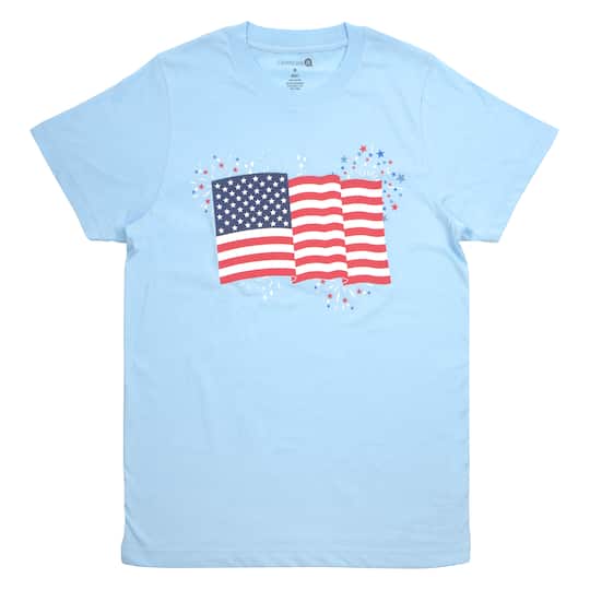 Light Blue Foil Flag Adult Crew Neck T-Shirt by Celebrate It&#x2122;